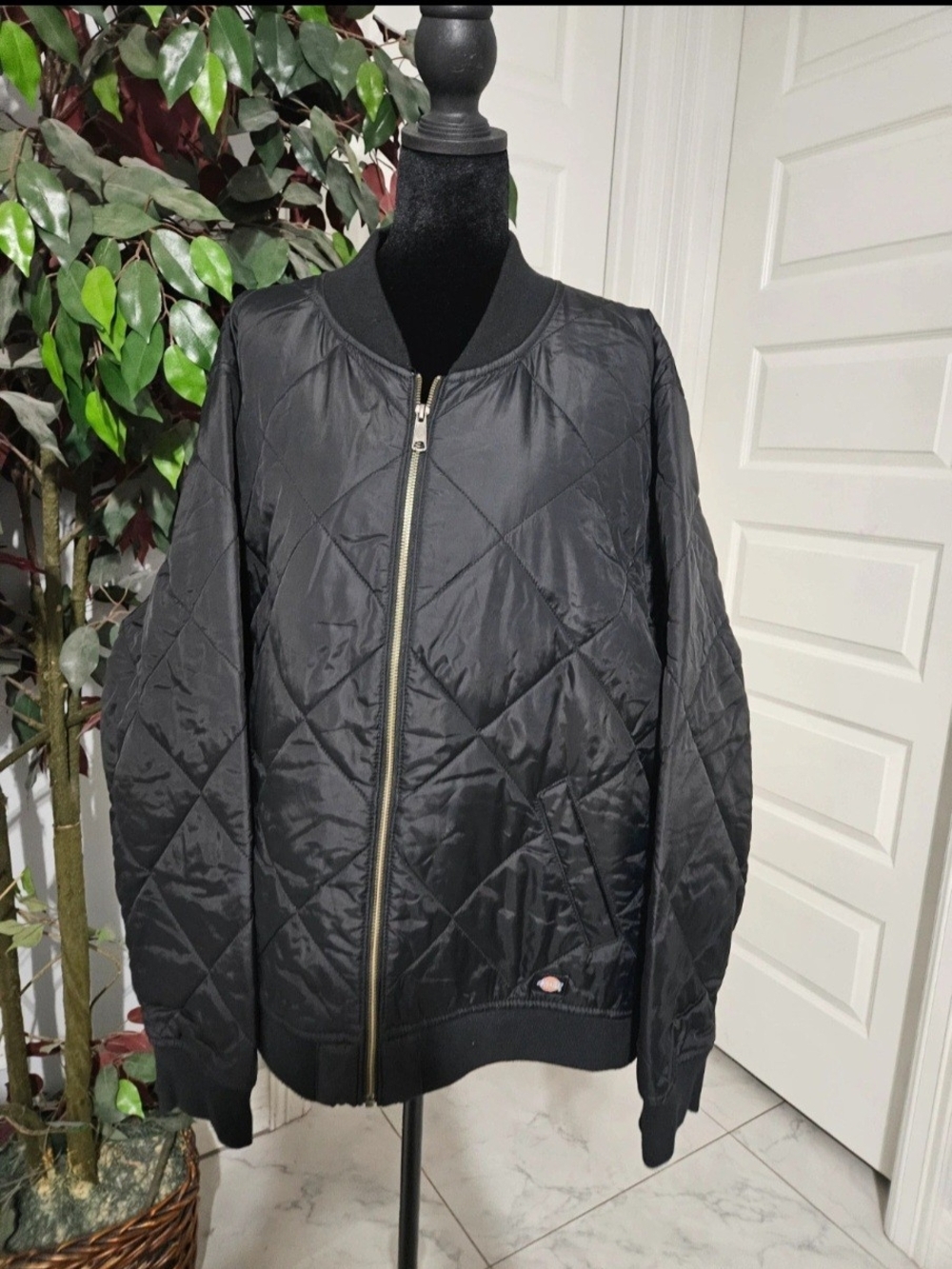 Dickies Black Quilted Bomber Jacket with Gold Zipper